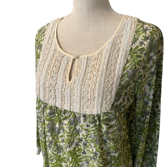 Calypso St Barth Indian Block Print Beaded Tunic Dress Size Small - Picture 3 of 16